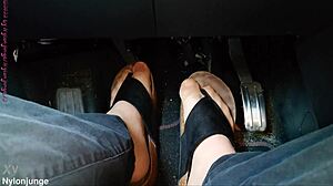 Secret Car Nylon Feet Tease With Toe Separators Up Close