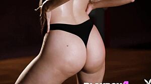 Big ass babe stretches hot ebony milf post workout ripping clothes