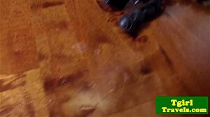 Sensual Transsexual Strips Slowly Revealing Big Tits Before Close-Up Wanking Masturbation Cumshot