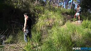 outdoor painter briana banderas bends for lumberman's thick cock ride