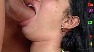 big lips hottie pinned against wall for rough face fucking deepthroat and facial cumshot