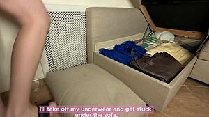 Stepmom gets stuck sofa begs rough fuck big tits dripping pussy