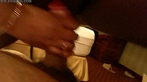 ebony big tits slut spits and rides huge black cock hard