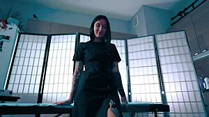 Sexy nurse in latex gloves jerks huge cock for patient's semen mouthful analysis