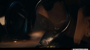 Asian girl tempts futa leather monster babe's cucumber creampie play