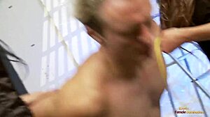 His throbbing cock satisfies two busty milfs riding hard in stockings threesome