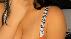 this hot brunette goddess teases her huge tits with titty fuck then plugs that extreme ass