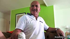 grandpa's loving every second of this young hottie's sloppy blowjob till he blasts cum