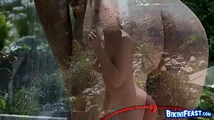 wet topless bikini blonde model striking hot outdoor poses 😍🌊