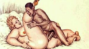 Vintage erotic drawings of hairy women in antique passionate poses