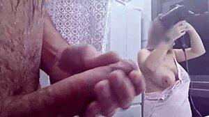 stepmom walks in on my naked jerk off and eyes my big cock for handjob