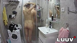 love how this webcam couple flashes their amateur shower tits in real routine