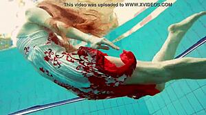 Petite Polish Teen Marketa Strips Bikini Underwater At Beach Pool