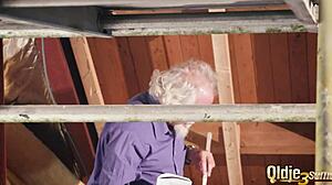 Kiara and Mia take turns fucking old man's cock doggy then share his hot cumshot