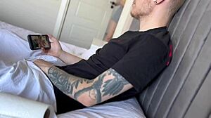 Step sister spots me jerking off offers her shaved pussy to help cum quick