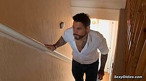 dean pounds milf wife's shaved pussy in open house bathroom