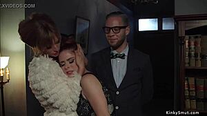 Busty lesbian slave bound whipped dominated fucked hard in kinky lezdom