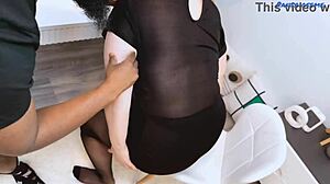 WOW, CHUBBY BRUNETTE MILF DANA RIDES BLACK COCK IN PANTYHOSE CREAMPIE!?