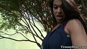 Curvy Shemale Tranny Takes Deep Ass Pounding Ending in Messy Facial Cumshot