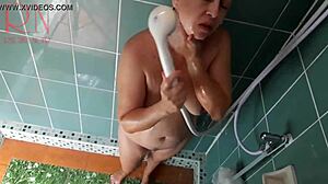 Naked maid Regina Noir shaves pussy in shower, brushes teeth bare!