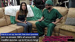 Aria Nicole models Doctor Raven Rogue's new scrubs in fetish exam