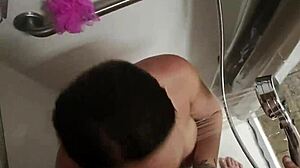 pov public shower blowjob with hot curvy wife backstage 👅💦🌊