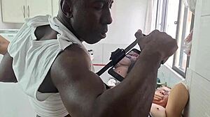 black guy licks pussy on kitchen sink then pounds hard on sofa with huge black cock