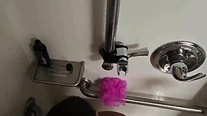 pov public shower blowjob with hot curvy wife backstage 👅💦🌊