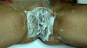 shaving this juicy shaved pussy smooth with trimmer and razor up close 👅💦