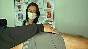 patient gets rock hard erection right in cute nurse's face during checkup