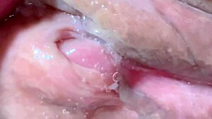 pink shaved pussy closeup 106 days post-virginity loss feels so wet