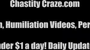 Don't you dare get hard in that tight chastity device during femdom tease!