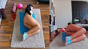curvy milf unleashes jiggling ass worship during naked yoga workout dual cam exposure