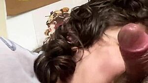 Chubby housewife starts day slurping milk from husband's fat cock deepthroat gag