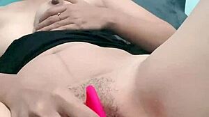 young skinny asian teen squirts hard fingering pussy with vibrator on bed