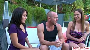 i couldn't resist seducing my college neighbor for a wild shaved pussy threesome pounding