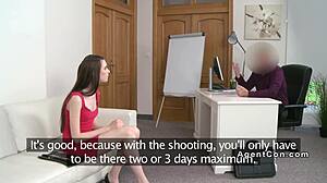 Pale babe bent over for intense doggy pounding in casting interview