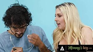 worried milf christie stevens lets gamer teen fuck her tight pussy for workout