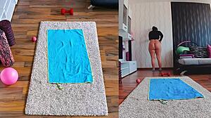 curvy milf unleashes jiggling ass worship during naked yoga workout dual cam exposure
