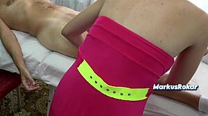 Holy fuck, client whips out dick on massage bed as oiled masseuse sucks for happy ending!