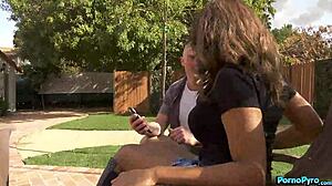 Halle Hayes bends over big ass for white boy's huge cock outdoors interracial doggystyle ride
