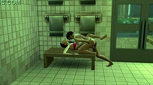 SIMs FUCK RAW in GYM Sauna, Pounding Pussy Public Style