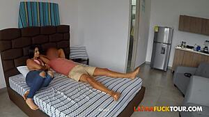 Big Booty Tanned Colombian Babe Railed Doggystyle By Thick White Cock