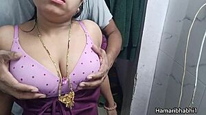 Curious housewife lifts saree for boyfriend's cumshot on panties in homemade fun