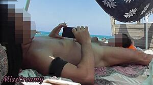 hey wife, stroke that big cock on nude beach for voyeurs till cum??