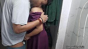 Curious housewife lifts saree for boyfriend's cumshot on panties in homemade fun