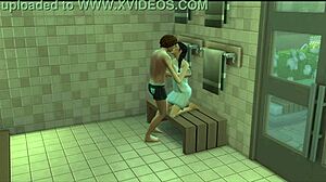 SIMs FUCK RAW in GYM Sauna, Pounding Pussy Public Style