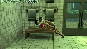 SIMs FUCK RAW in GYM Sauna, Pounding Pussy Public Style