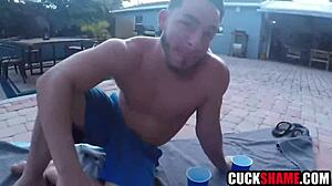 hey hubby, watch your wife cuck you hard by the pool with that monster cock pounding her deep