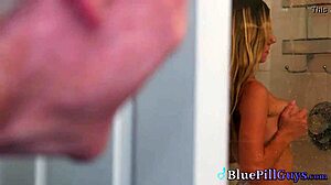 hot college babe mae spreads her shaved pussy wide for horny old pensioner cock